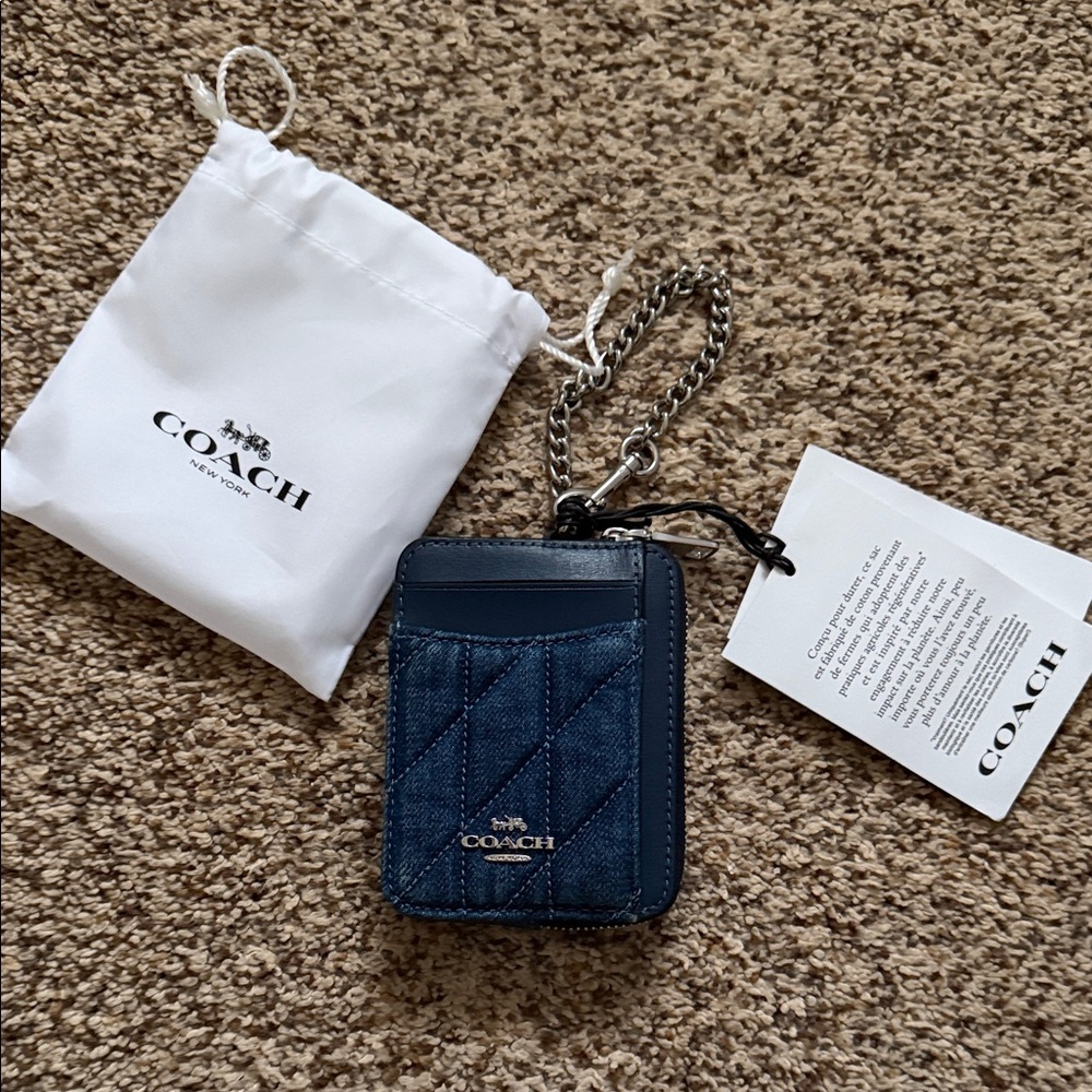 Coach Quilted Jean Denim wallet with silver Chain